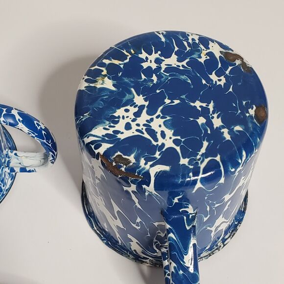 Vintage Blue White Speckled Enamel 3 pcs Enamelware Camping RV 1 Plate, 2 Mugs - Picture 7 of 7